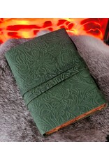 BB Miscellaneous - Green Leather Journal Embossed Flowers & Key Handmade Vintage