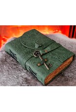 BB Miscellaneous - Green Leather Journal Embossed Flowers & Key Handmade Vintage