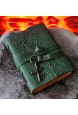 BB Miscellaneous - Groen Leren Dagboek Bloemenrelief en Sleutel Handgemaakt Vintage