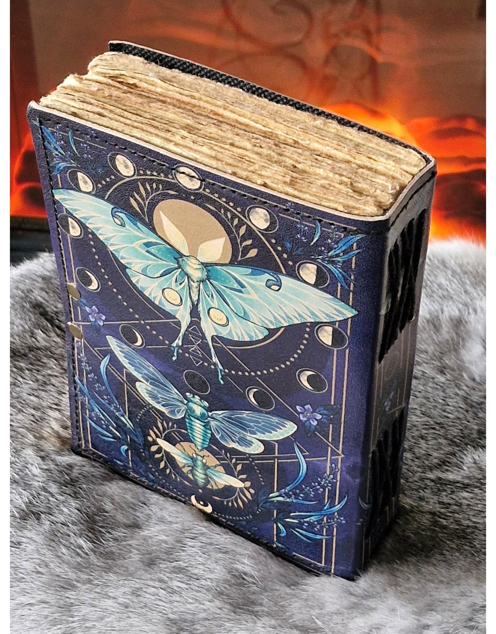 BB Miscellaneous -   Leren Dagboek Nachtvlinder en Maanfasen 18x13cm