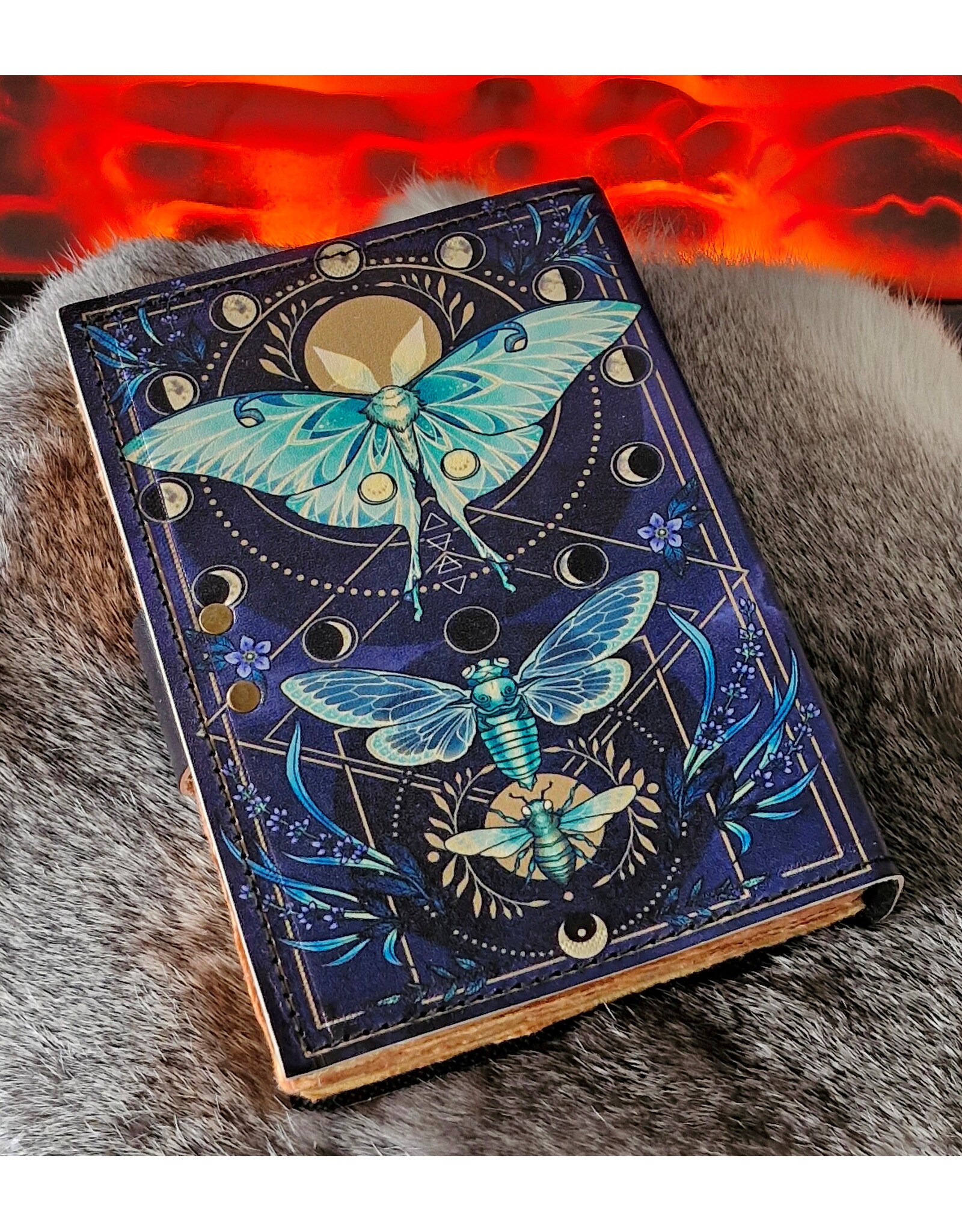 BB Miscellaneous - Leather Journal Luna Moth and Moon Phases  18x13cm