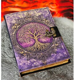 BB Leren Dagboek Levensboom Paars 18x13cm