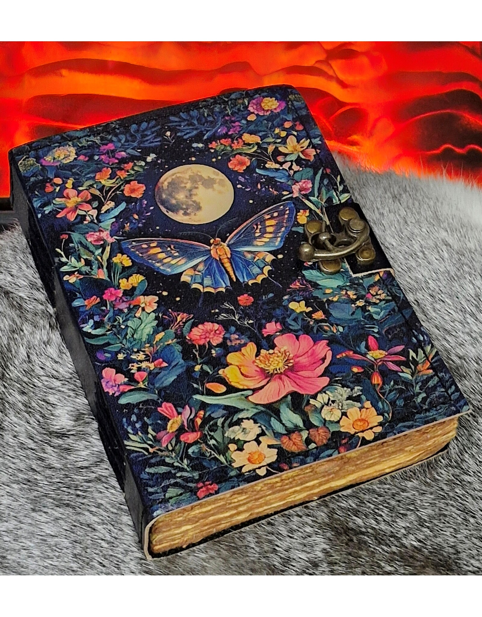 BB Miscellaneous -   Leather Diary Luna Moth, Flowers and Moon