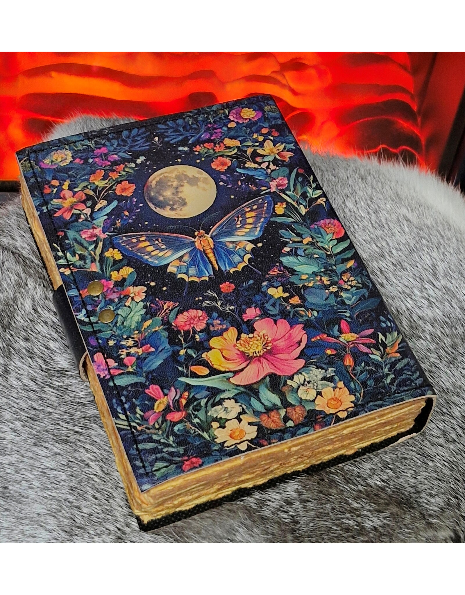 BB Miscellaneous -   Leather Diary Luna Moth, Flowers and Moon