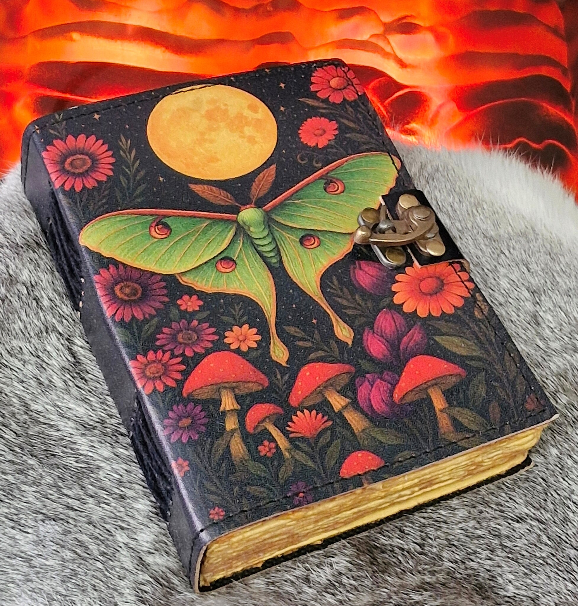 Leather Diary Luna Moth, Mushrooms and Moon | Boutique Trukado ...