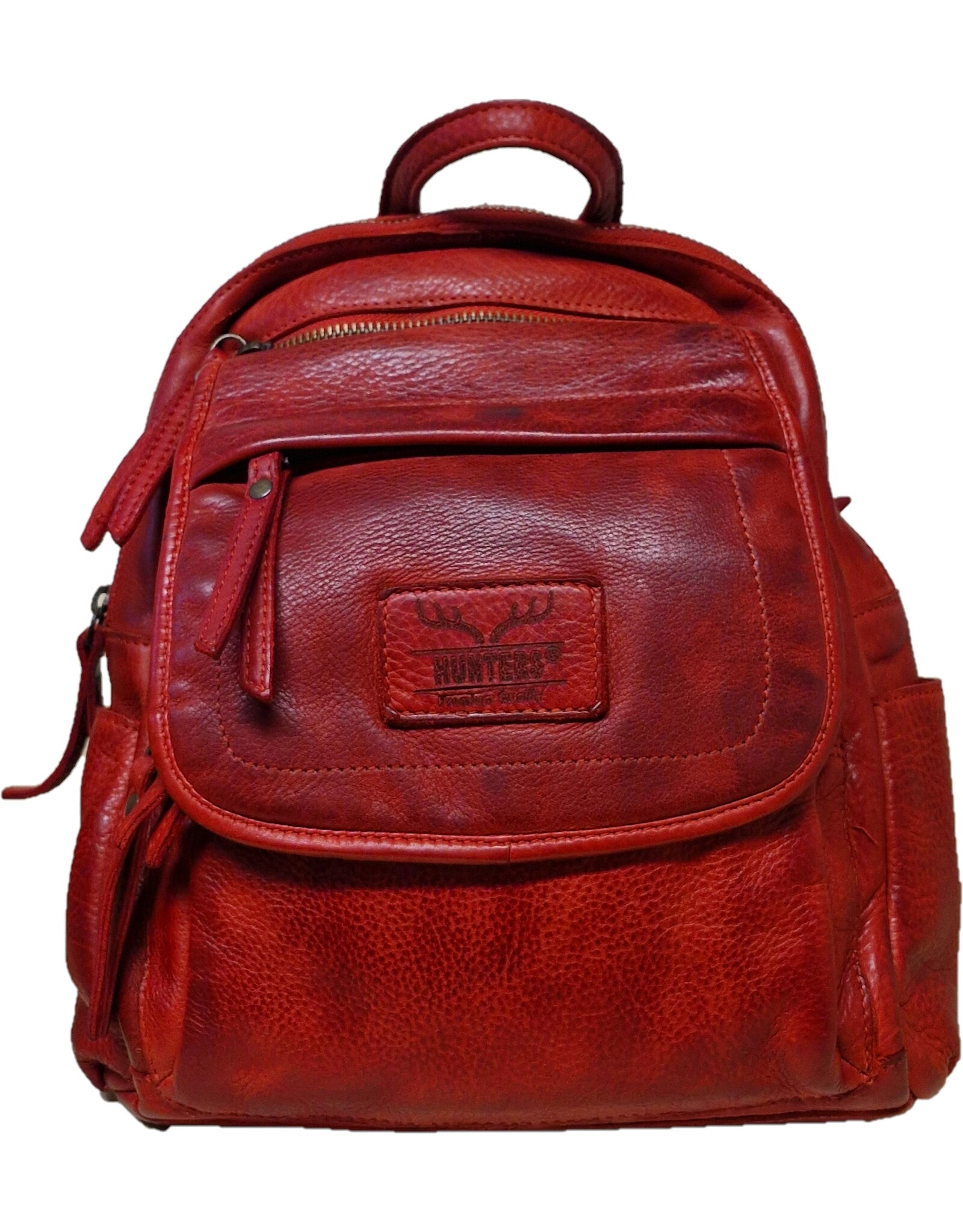 Hunters Leren rugzakken en leren shoppers - Hunters Leren Rugzak Gewassen Leer rood