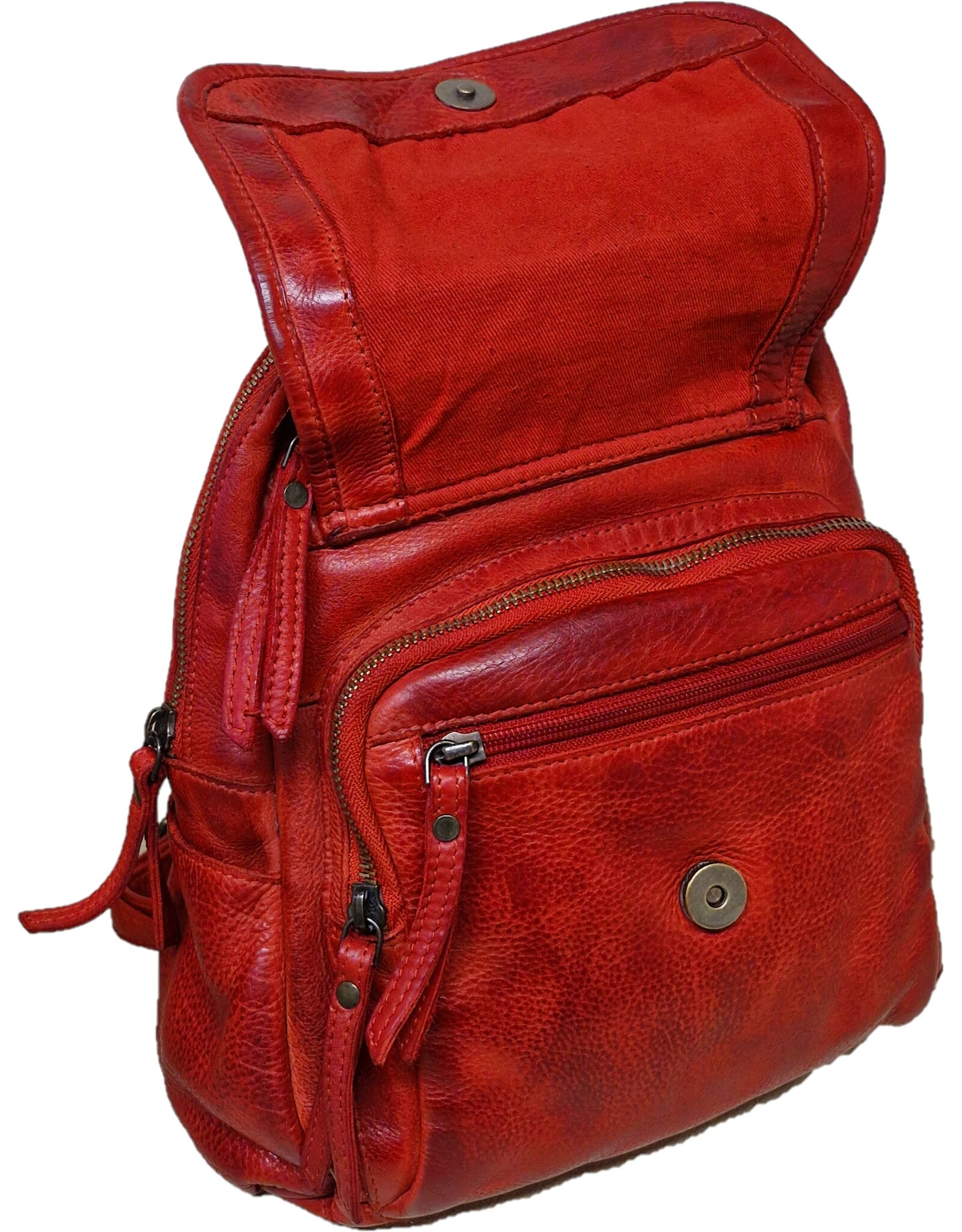 Hunters Leather backpacks  and leather shoppers - Hunters Leather Backpack Washed Leather Red