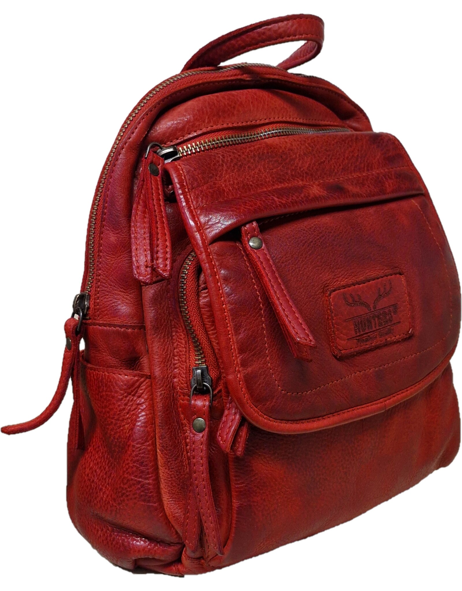 Hunters Leather backpacks  and leather shoppers - Hunters Leather Backpack Washed Leather Red
