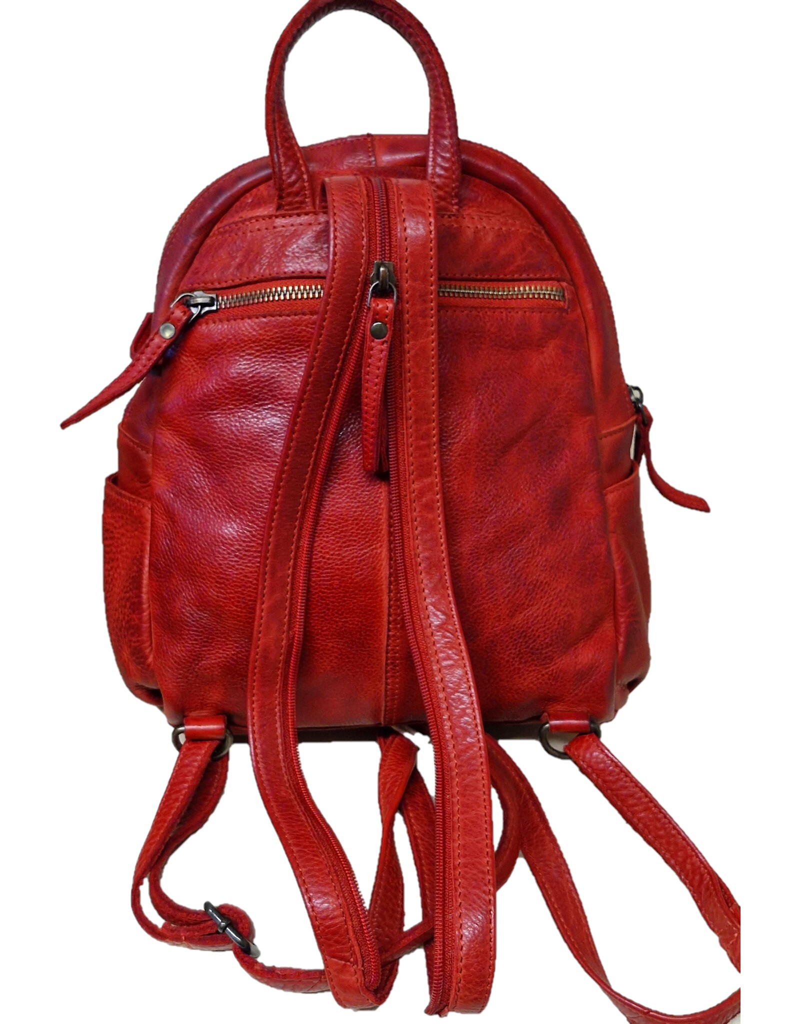 Hunters Leather backpacks  and leather shoppers - Hunters Leather Backpack Washed Leather Red