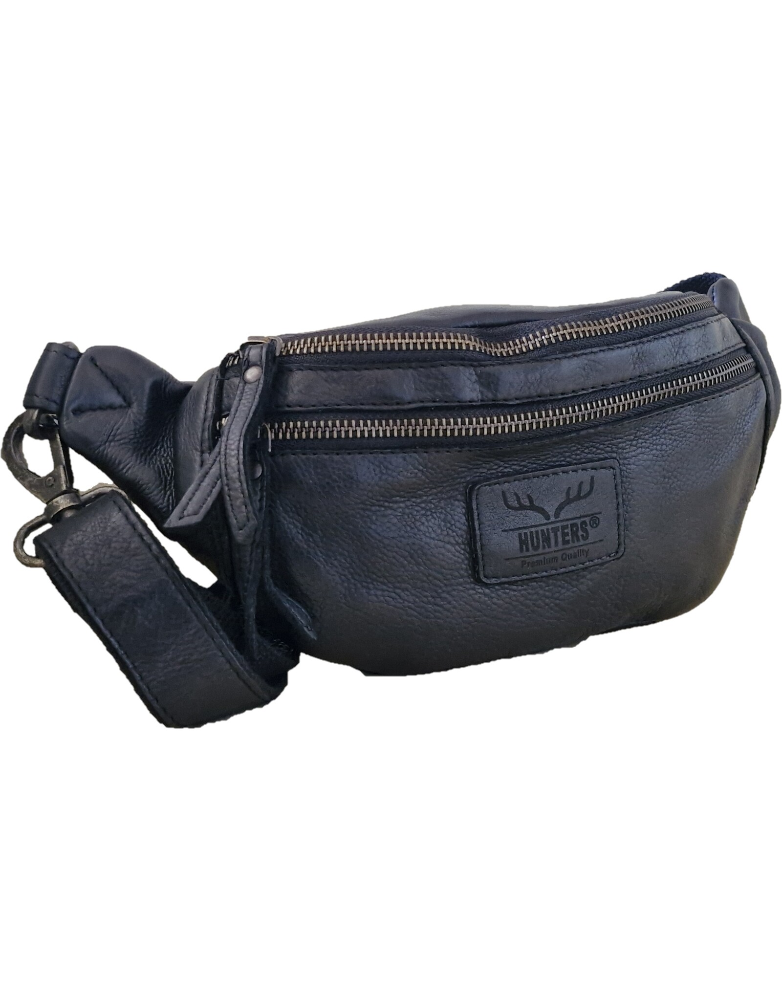 Hunters Leren Festivaltasjes, heuptassen en riemtassen - Hunters Leren Heuptas Fanny pack zwart