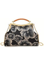 Marina Vintage bags Retro bags - Vintage Fabric Handbag With Embossed Flowers, Black