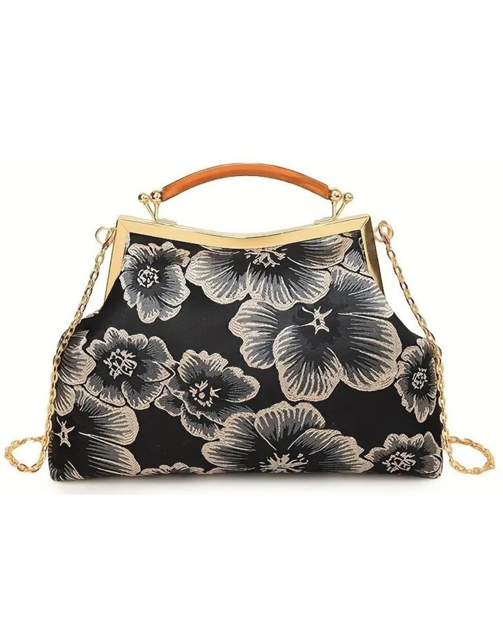 Marina Vintage bags Retro bags - Vintage Fabric Handbag With Embossed Flowers, Black
