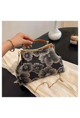 Marina Vintage bags Retro bags - Vintage Fabric Handbag With Embossed Flowers, Black