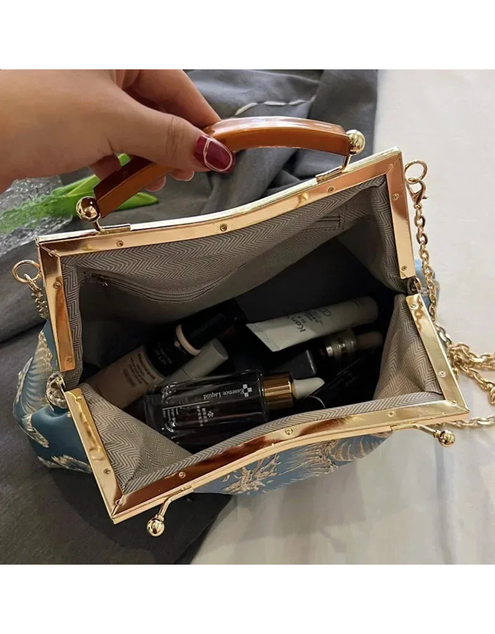 Marina Vintage bags Retro bags - Vintage Fabric Handbag With Embossed Flowers, Blue