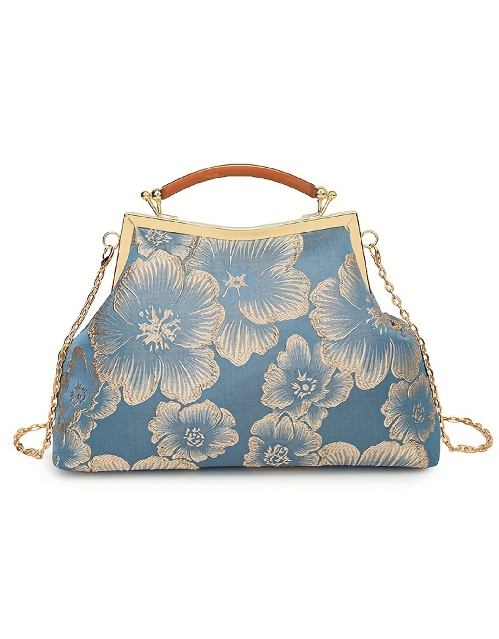 Marina Vintage bags Retro bags - Vintage Fabric Handbag With Embossed Flowers, Blue
