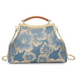 Marina Vintage Fabric Handbag With Embossed Flowers, Blue