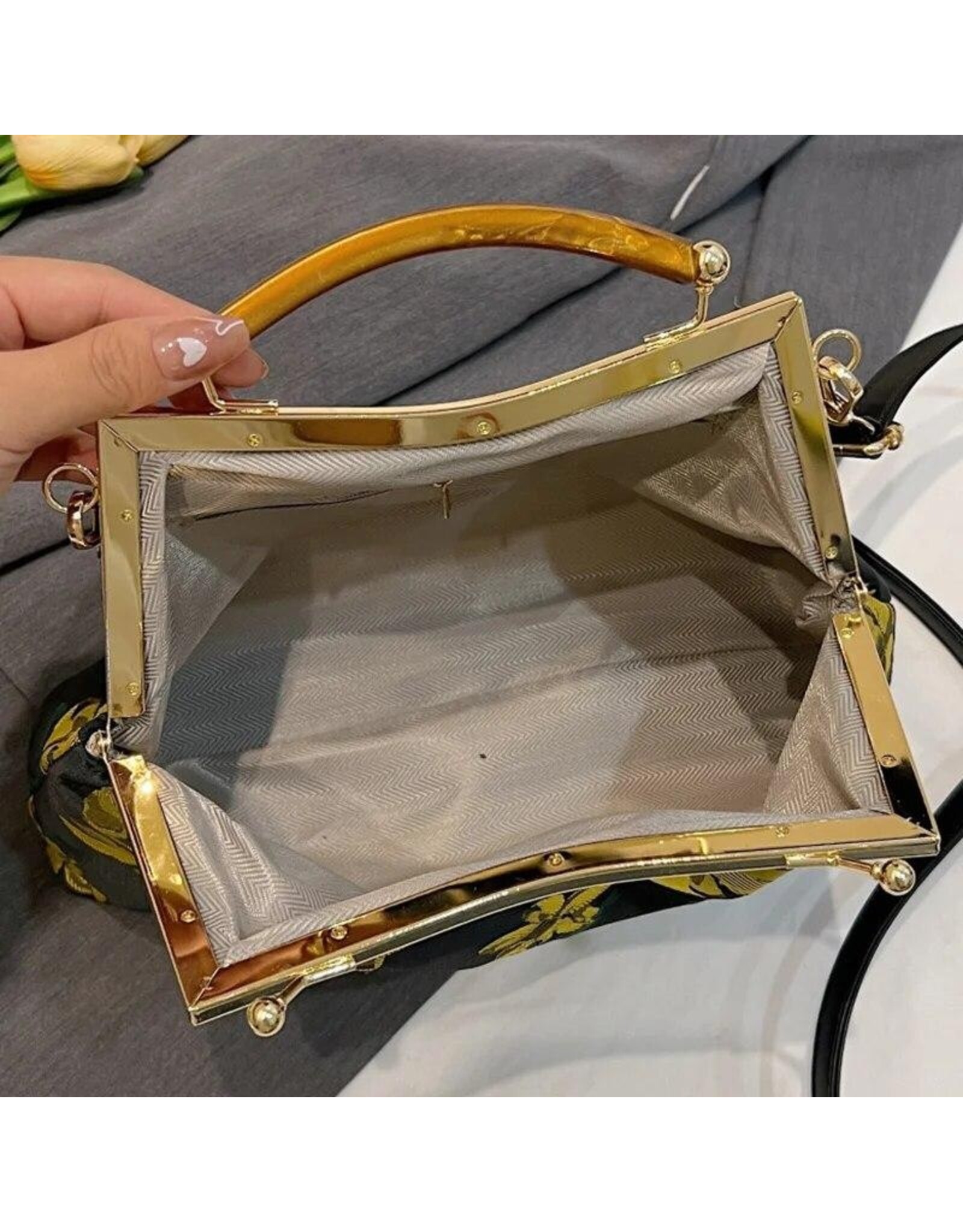 Marina Vintage tassen Retro tassen - Vintage Stoffen Handtasje Met Reliëf Bloemen roze