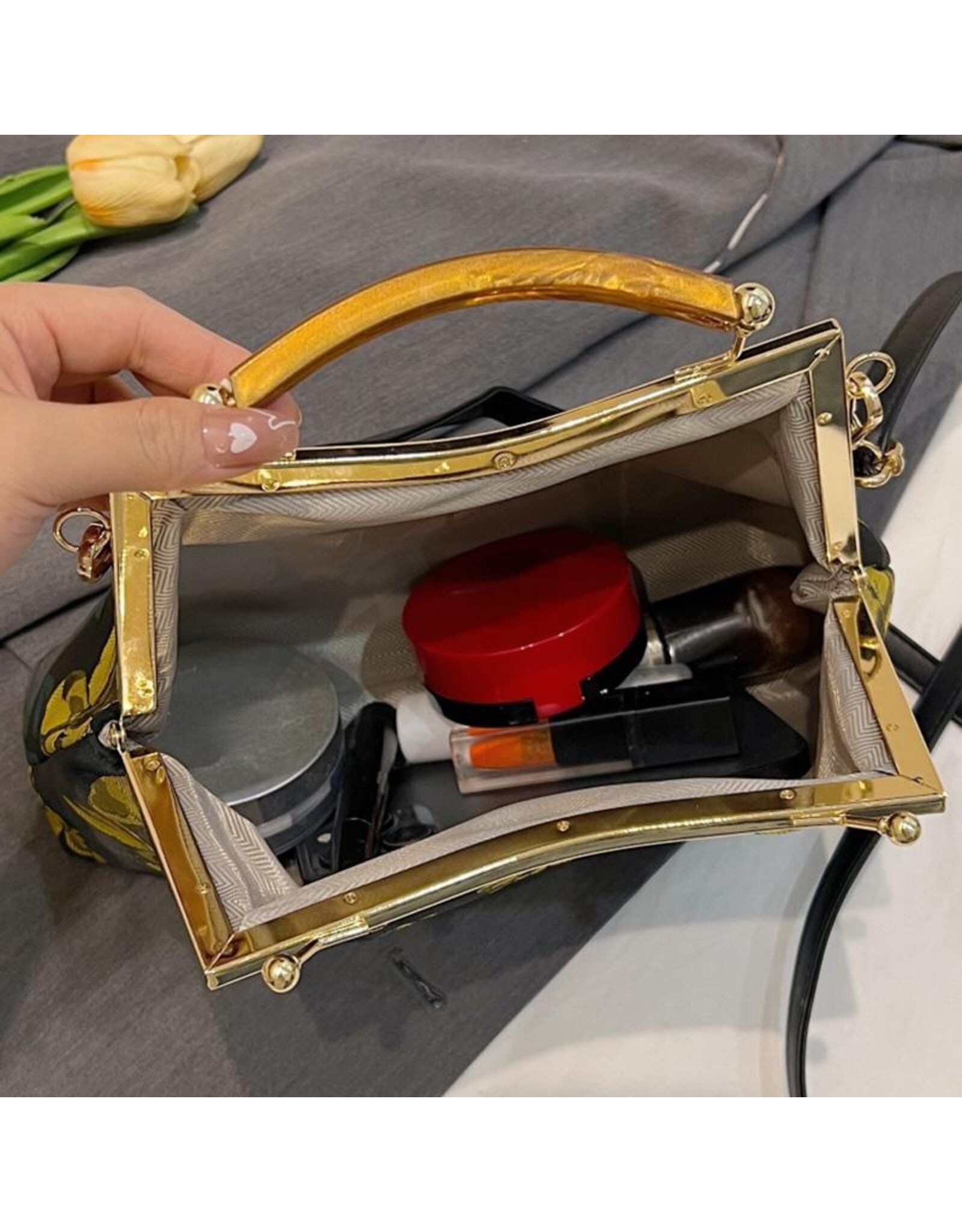 Marina Vintage tassen Retro tassen - Vintage Stoffen Handtasje Met Reliëf Bloemen roze