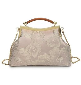 Marina Vintage Stoffen Handtasje Met Reliëf Bloemen roze