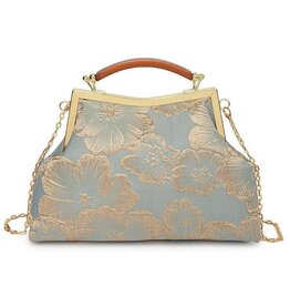 Marina Vintage Fabric Handbag With Embossed Flowers Green