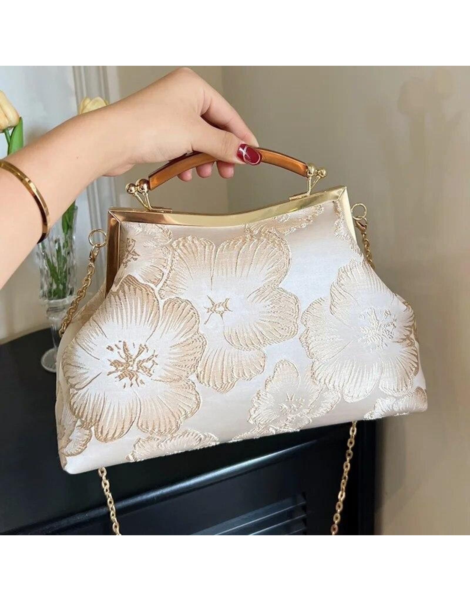 Banned Retro tassen Vintage tassen -  Vintage Stoffen Handtasje Met Reliëf Bloemen beige