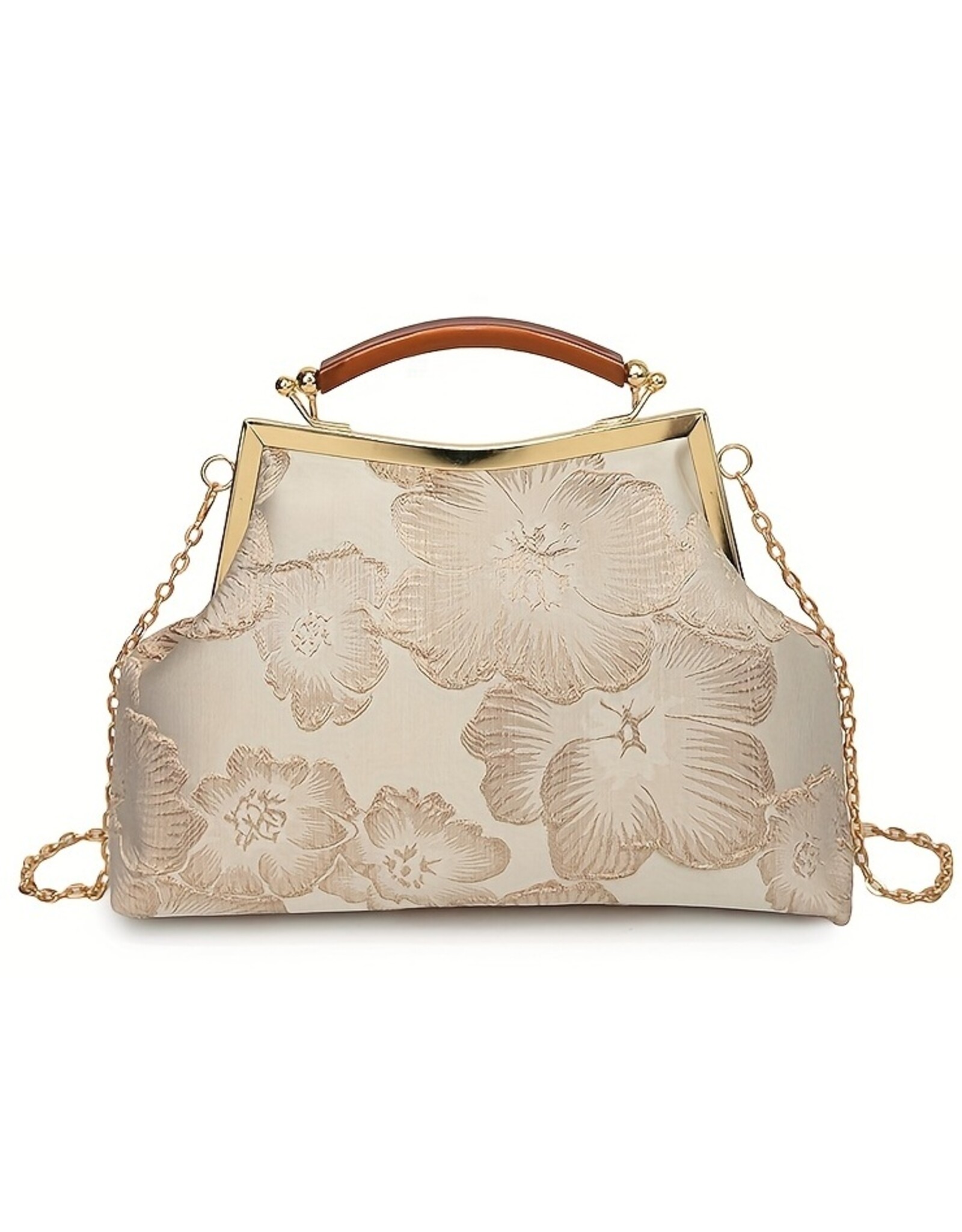Banned Retro bags  Vintage bags - Vintage Fabric Handbag With Embossed Flowers beige