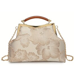 Banned Vintage Fabric Handbag With Embossed Flowers beige