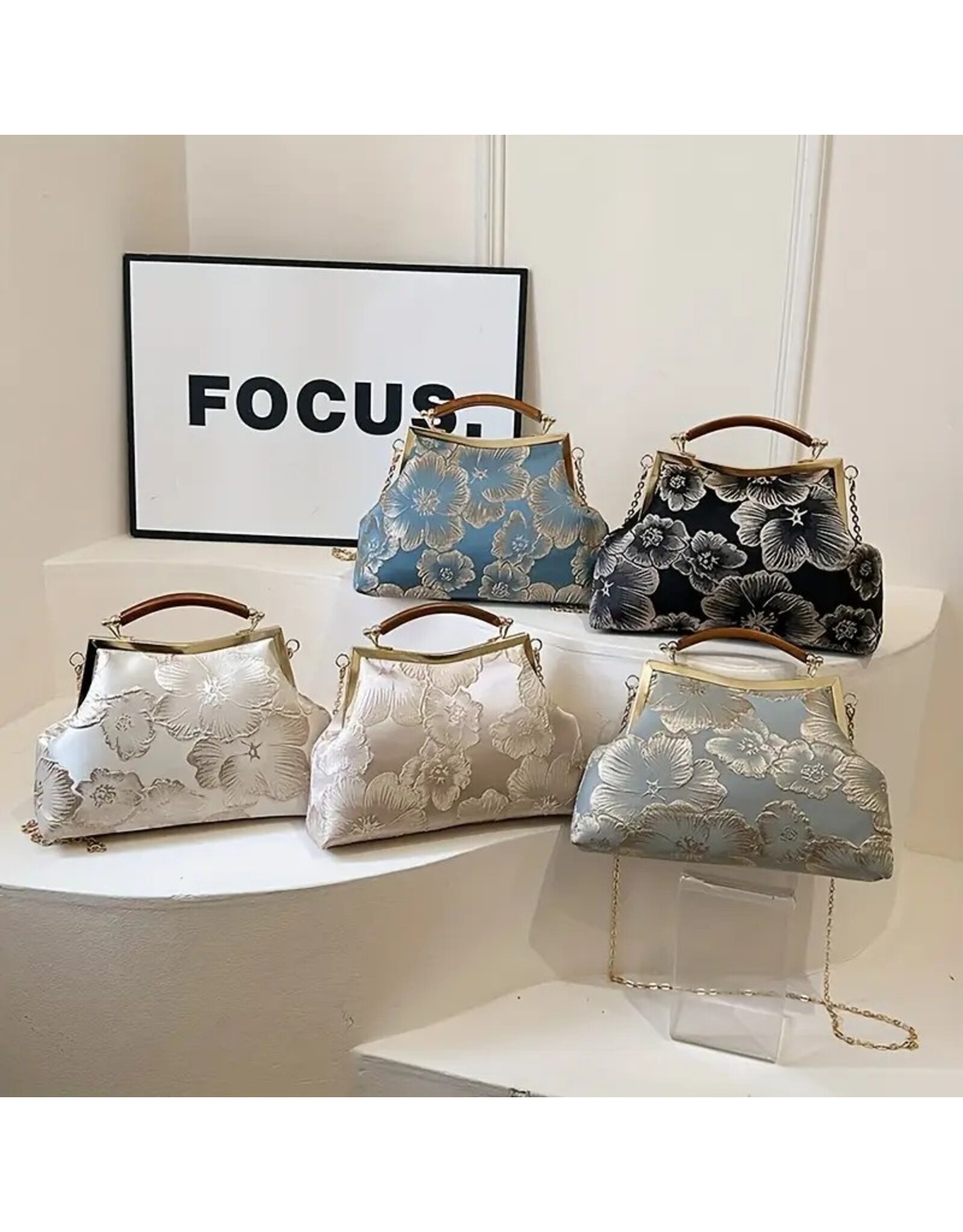 Banned Retro bags  Vintage bags - Vintage Fabric Handbag With Embossed Flowers beige