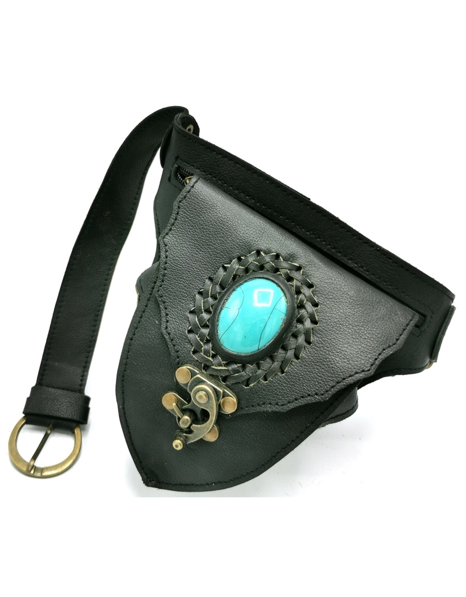 Trukado Leren Festivaltasjes, heuptassen en riemtassen - Leren Heuptas Ibiza Turquoise Steen en Vintage haakje