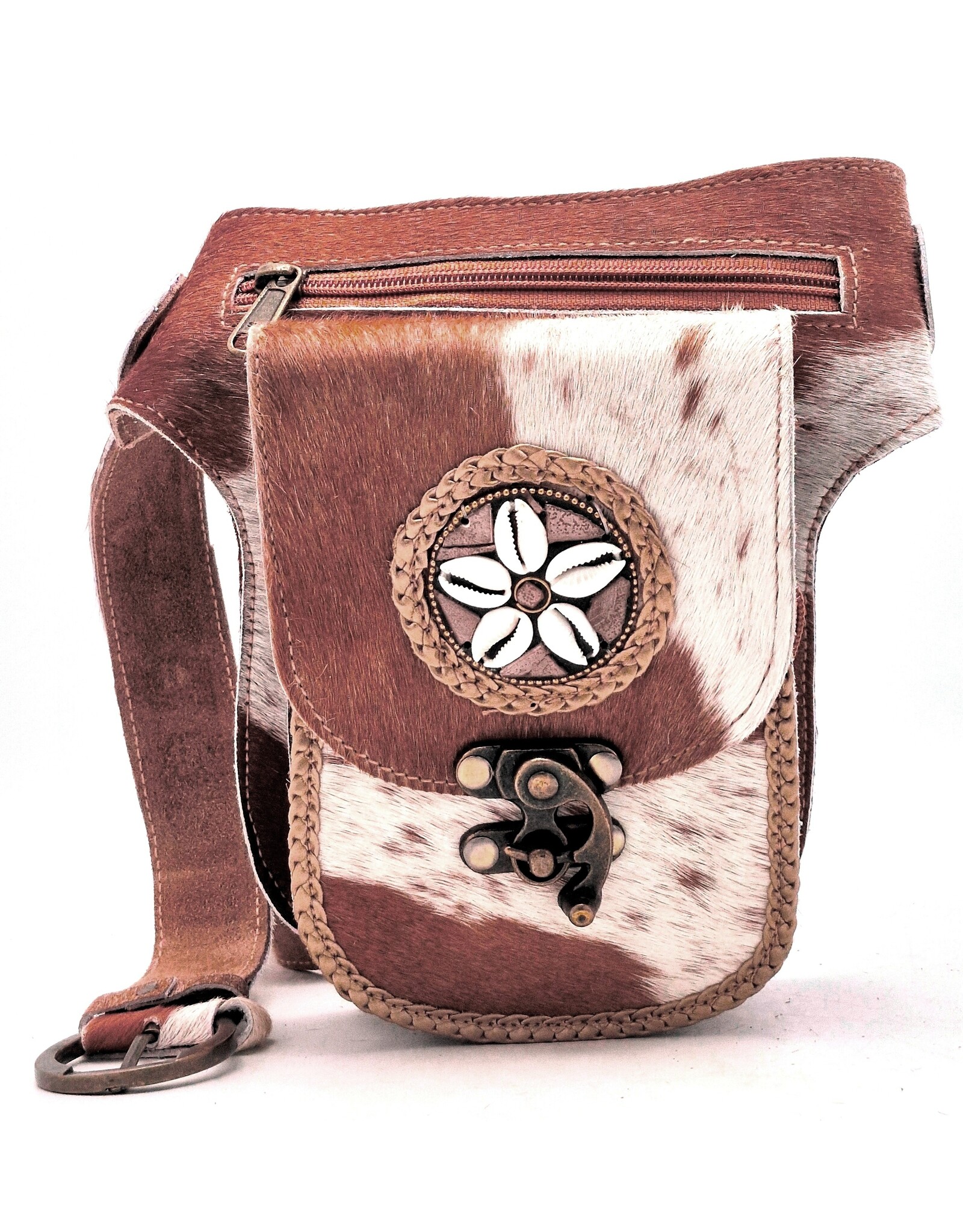 Trukado Small leather bags, cluches and more - Cowhide Hipbag with Shells and Vintage Hook Indian