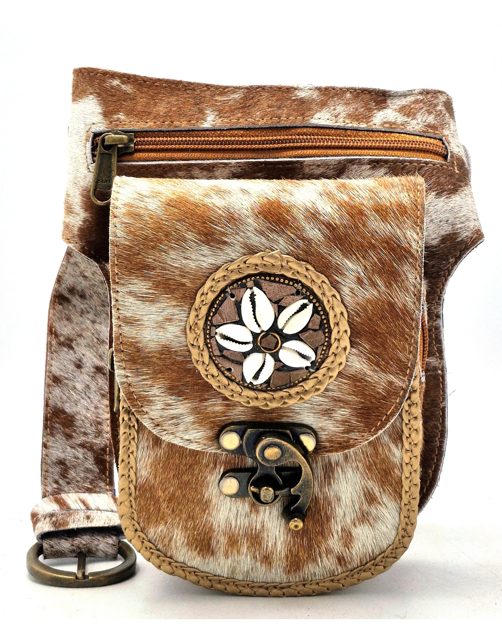 Trukado Leather Festival bags, waist bags and belt bags - Waistbag Cowhide with Vintage Hook and Shells ornament ‘Ibiza’