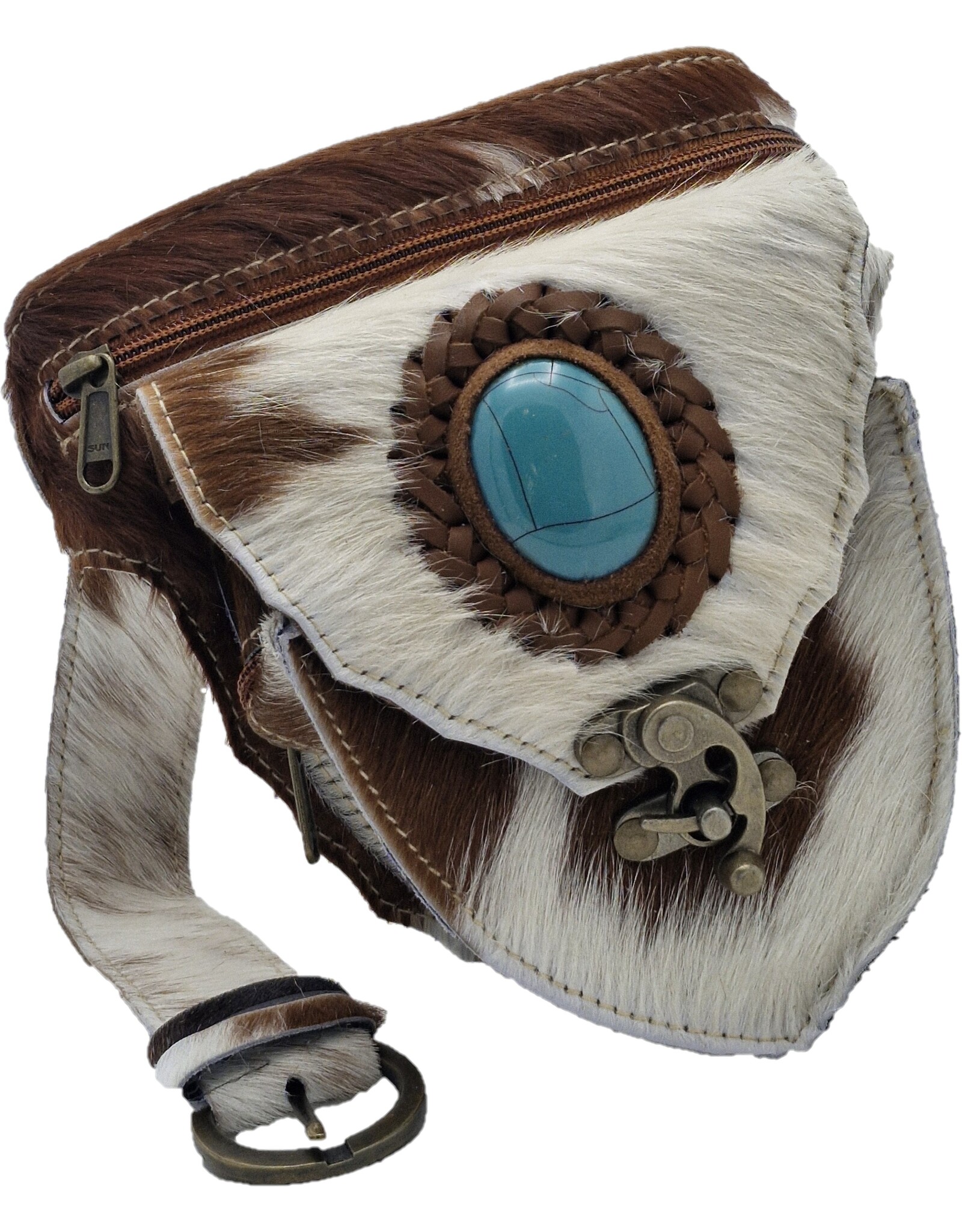 Trukado Leather Festival bags, waist bags and belt bags -   Cowhide waist bag with hook - Cowhide Festival Bag