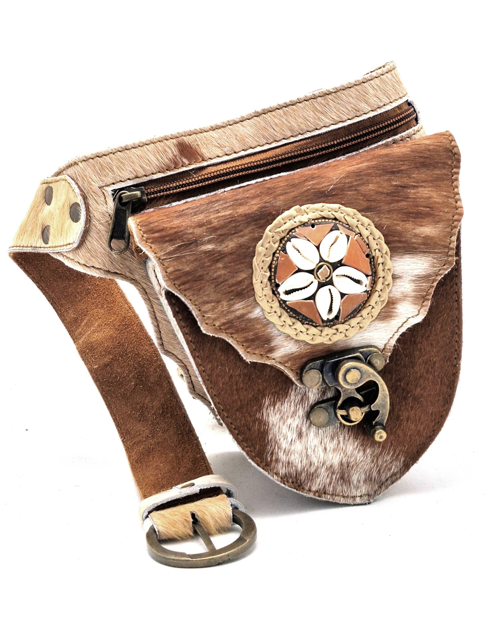 Trukado Leather Festival bags, waist bags and belt bags - Cowhide waist bag with Hook and Shells Ibiza Style