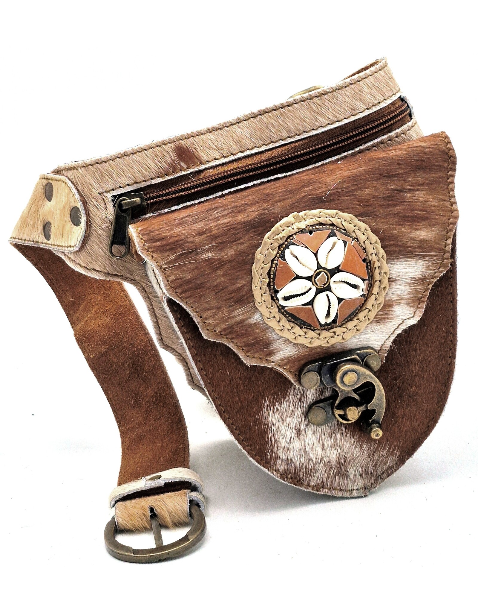 Trukado Leather Festival bags, waist bags and belt bags - Cowhide waist bag with Hook and Shells Ibiza Style