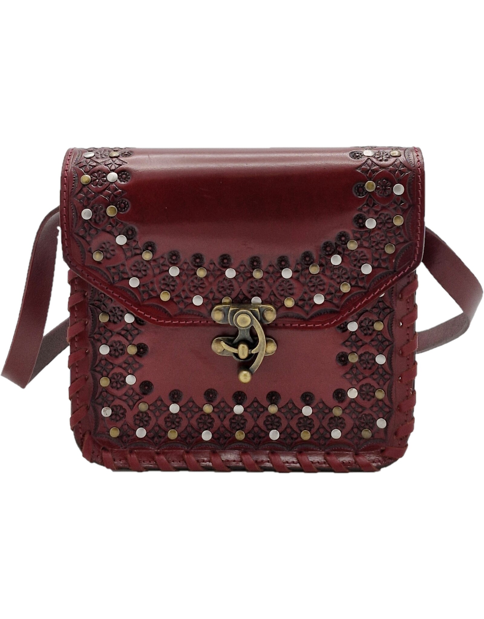 Trukado Leren Schoudertassen Leren crossbody tassen - Leren Zadeltas met Vintage Haakje en Studs rood