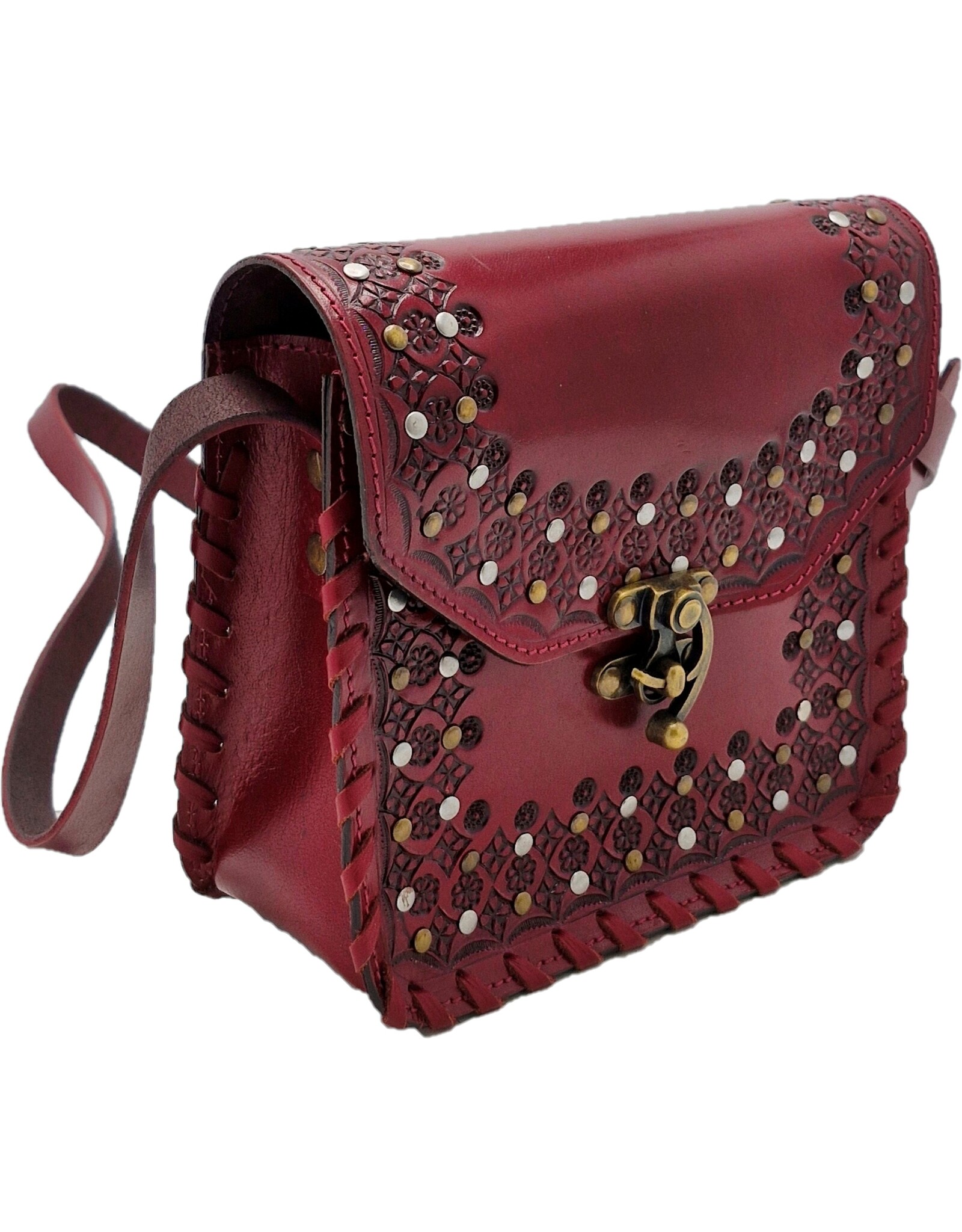 Trukado Leather Shoulder bags  Leather crossbody bags - Leather Saddle Bag with Vintage Hook and Studs red