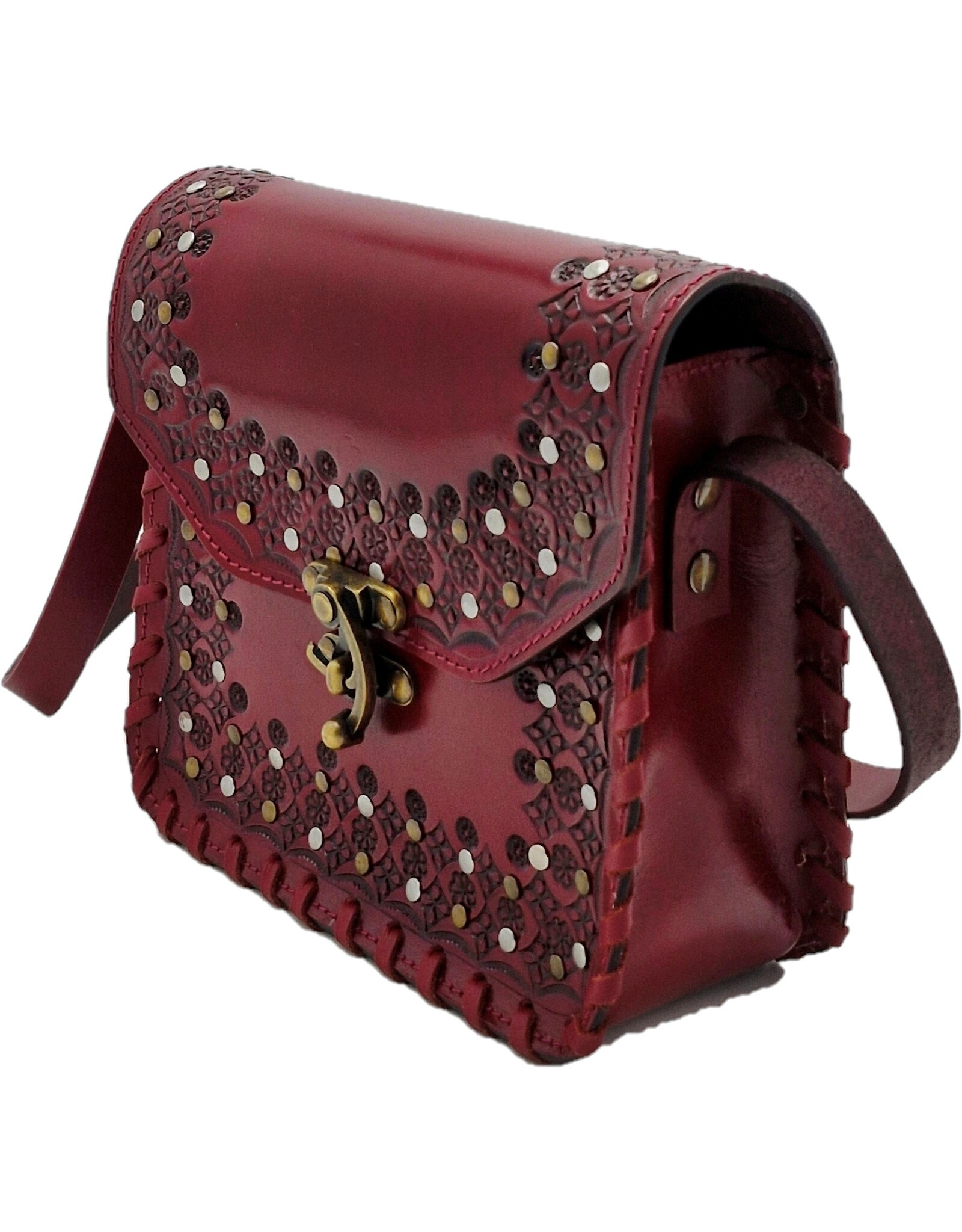 Trukado Leren Schoudertassen Leren crossbody tassen - Leren Zadeltas met Vintage Haakje en Studs rood