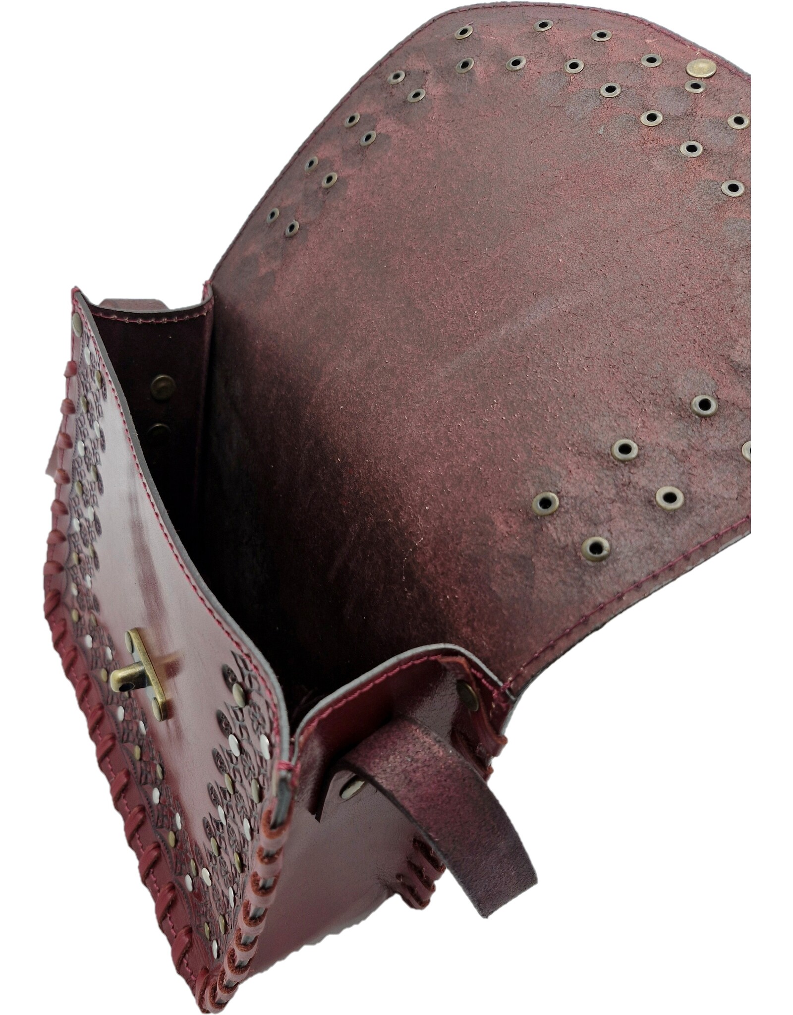 Trukado Leren Schoudertassen Leren crossbody tassen - Leren Zadeltas met Vintage Haakje en Studs rood