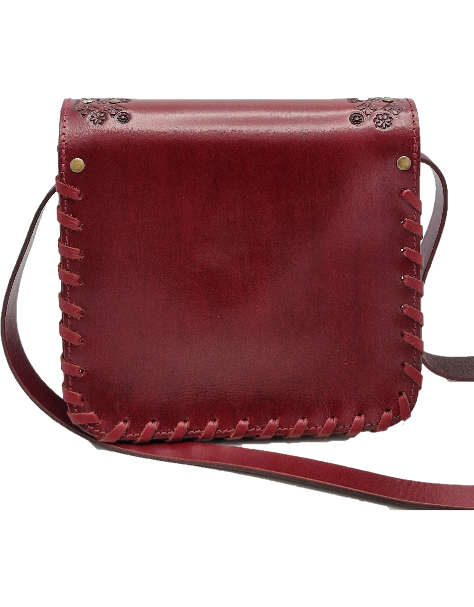 Trukado Leather Shoulder bags  Leather crossbody bags - Leather Saddle Bag with Vintage Hook and Studs red