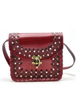 Trukado Leather Shoulder bags  Leather crossbody bags - Leather Saddle Bag with Vintage Hook and Studs red