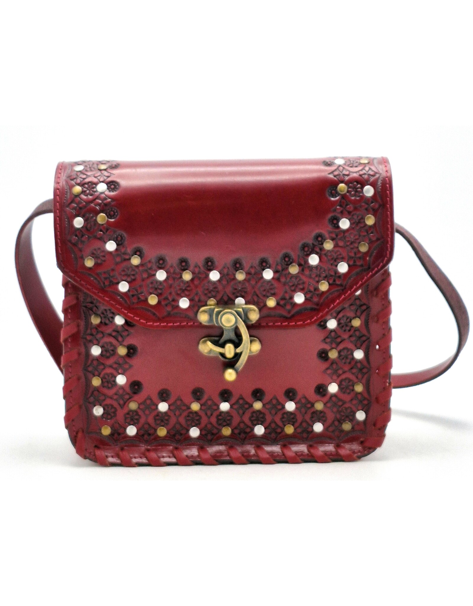 Trukado Leren Schoudertassen Leren crossbody tassen - Leren Zadeltas met Vintage Haakje en Studs rood