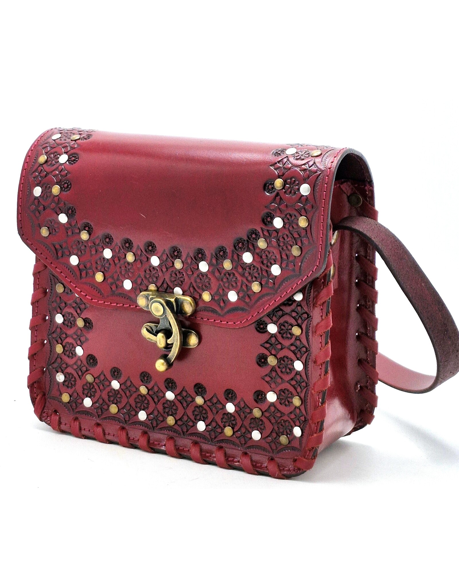 Trukado Leren Schoudertassen Leren crossbody tassen - Leren Zadeltas met Vintage Haakje en Studs rood