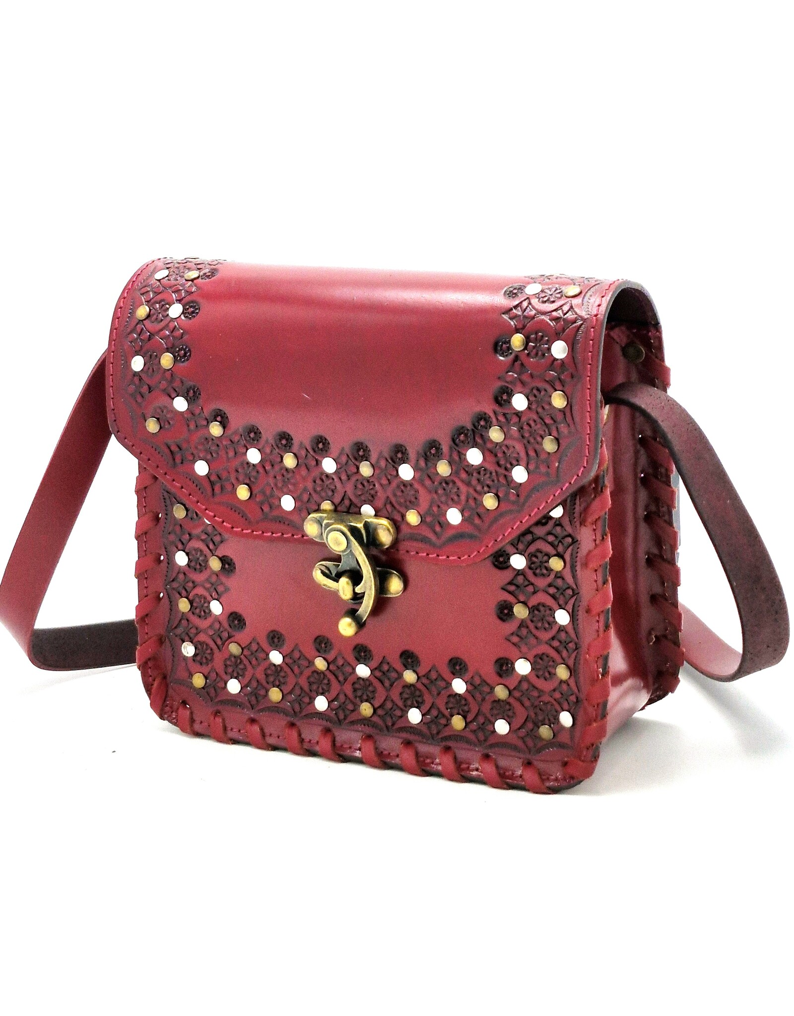 Trukado Leren Schoudertassen Leren crossbody tassen - Leren Zadeltas met Vintage Haakje en Studs rood