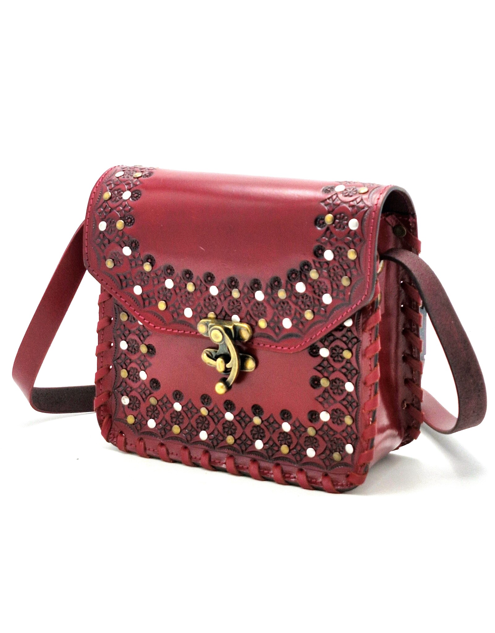 Trukado Leren Schoudertassen Leren crossbody tassen - Leren Zadeltas met Vintage Haakje en Studs rood