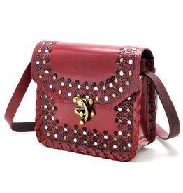 Trukado Leren Zadeltas met Vintage Haakje en Studs rood