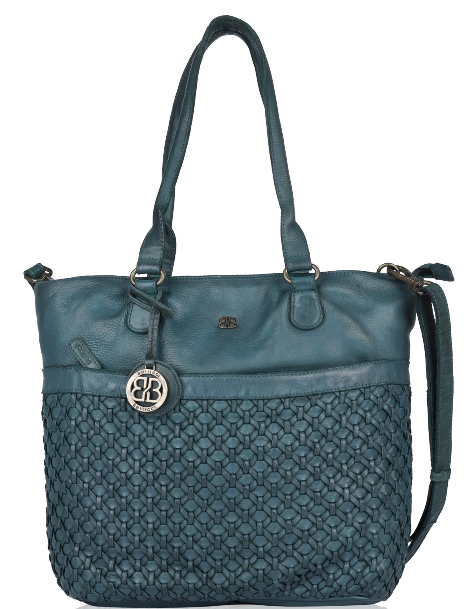 Bellicci Leren werktassen en Leren laptoptassen - Bellicci Leren Shopper Paola met Vlechtwerk