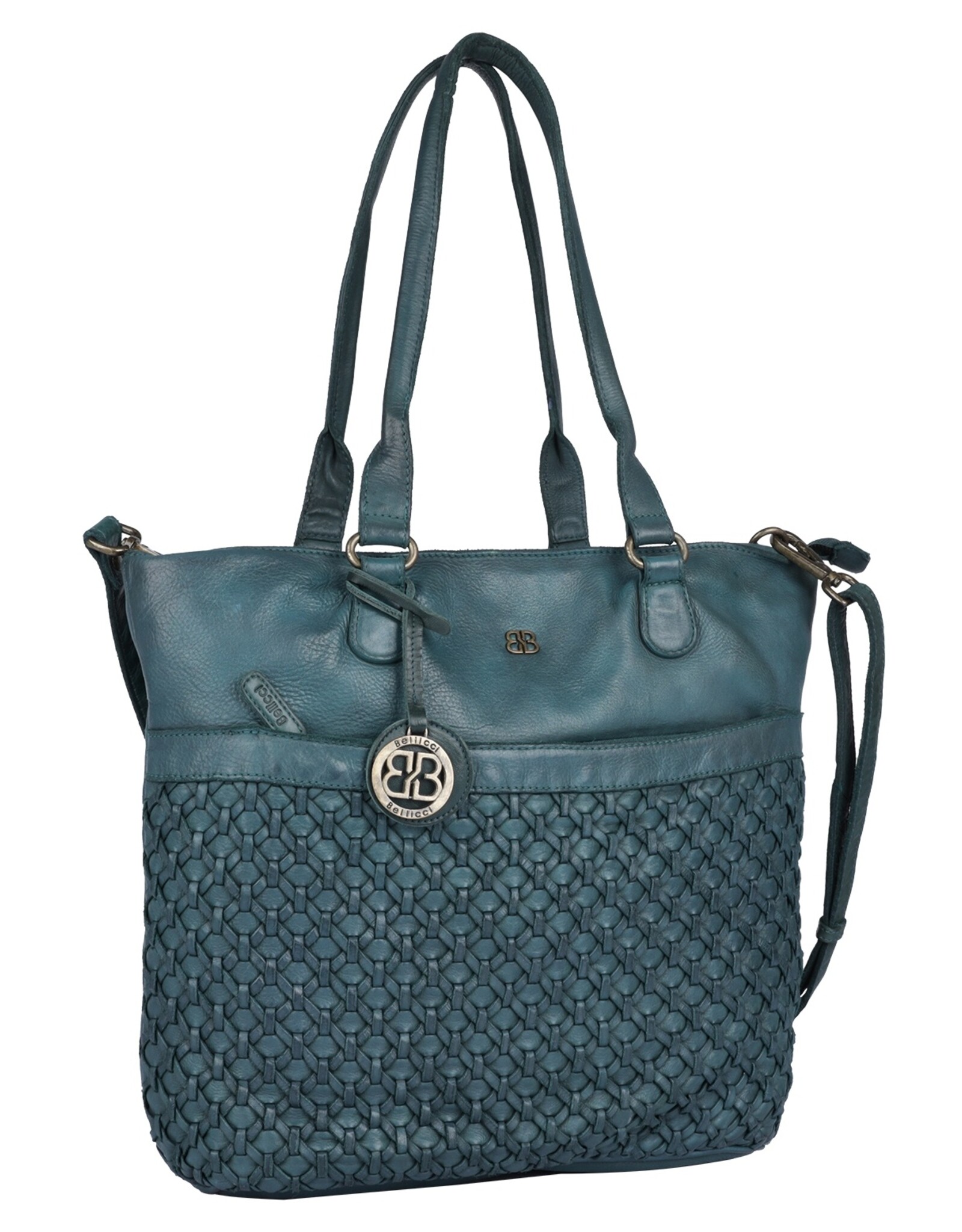 Bellicci Leren werktassen en Leren laptoptassen - Bellicci Leren Shopper Paola met Vlechtwerk