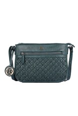 Bellicci Leren Schoudertassen Leren crossbody tassen - Bellicci Crossbody tas Paige met Vlechtwerk petrol