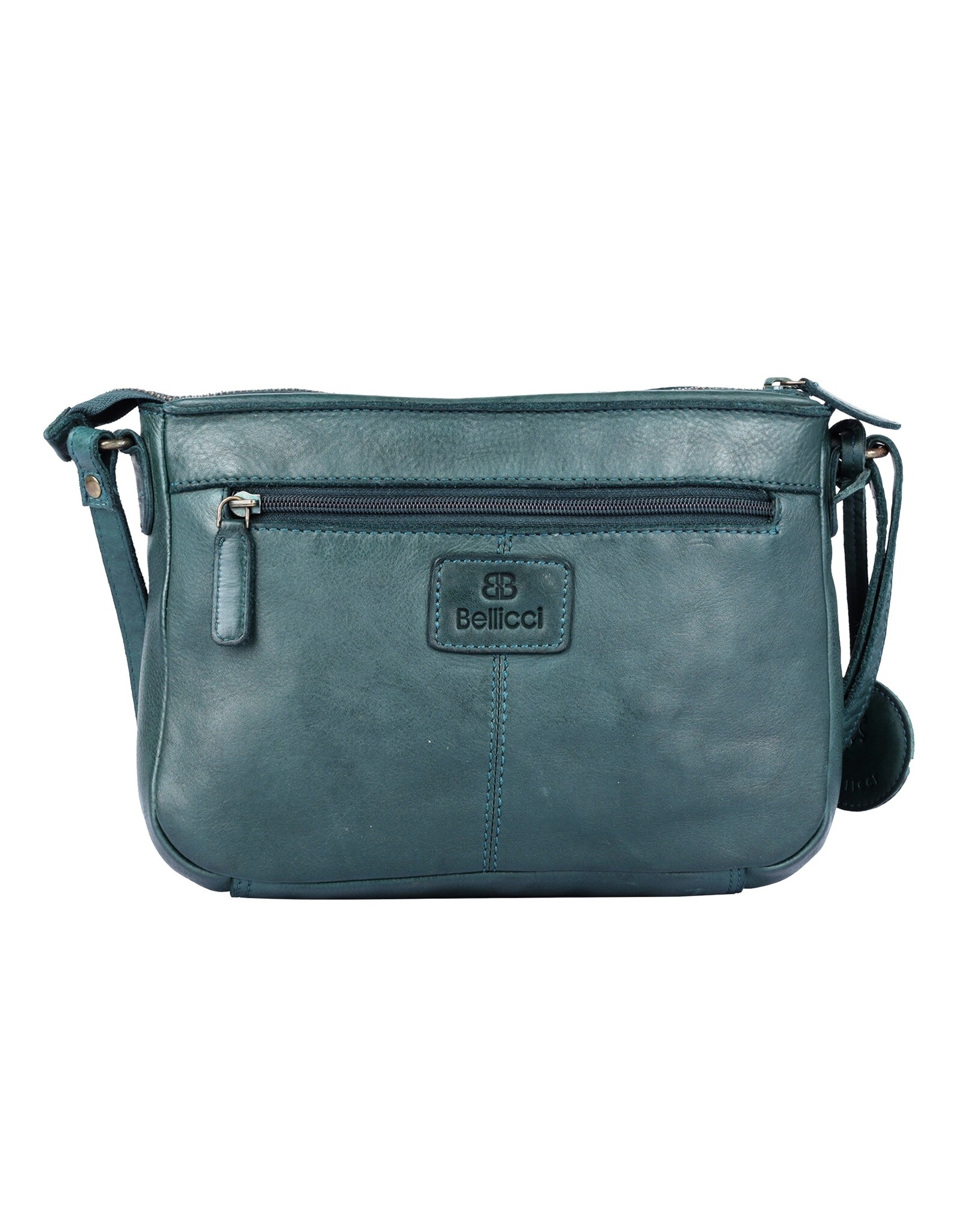 Bellicci Leren Schoudertassen Leren crossbody tassen - Bellicci Crossbody tas Paige met Vlechtwerk petrol