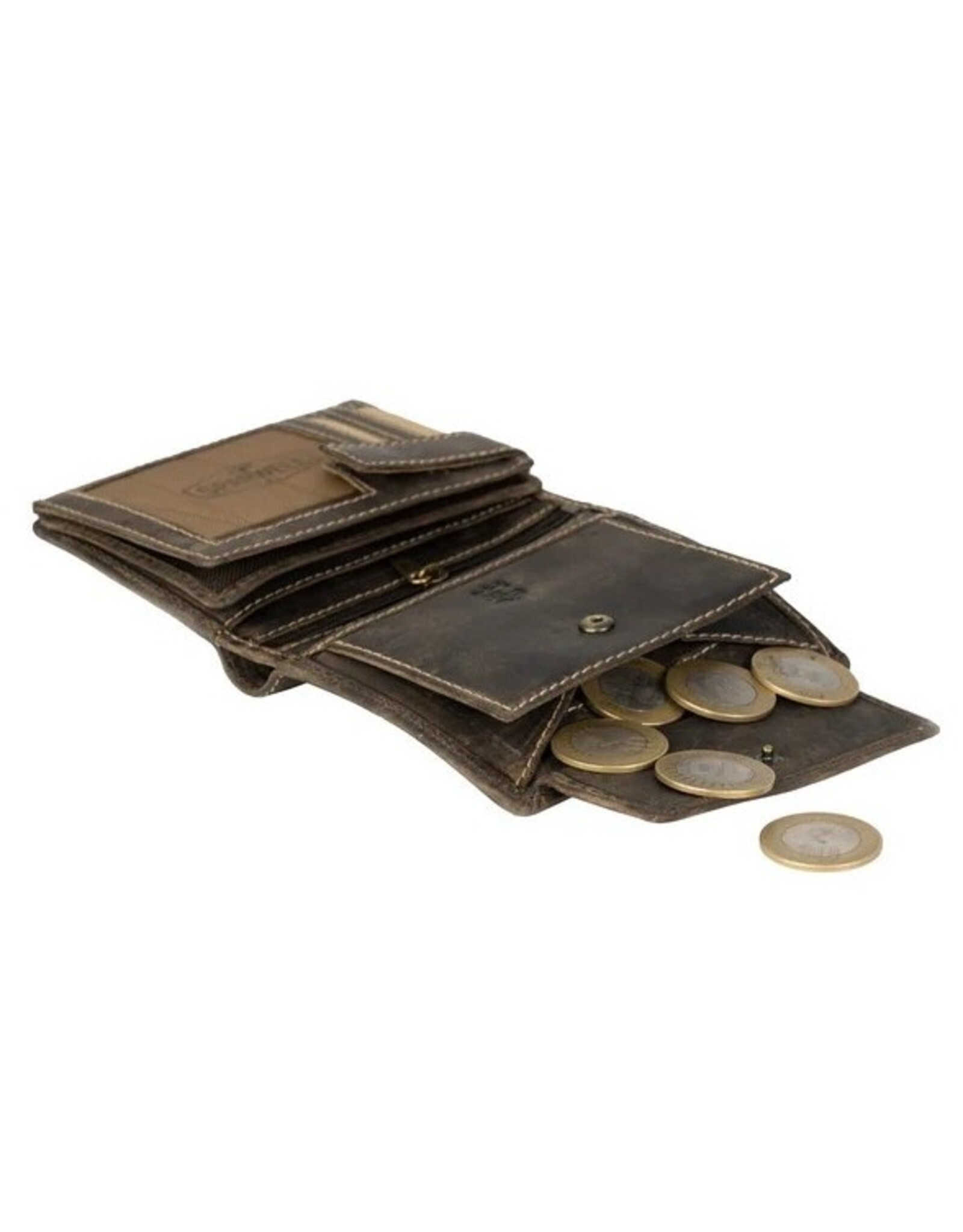 Sparwell Leren Portemonnees - Sparwell Trifold Portemonnee Miles vert. d.bruin